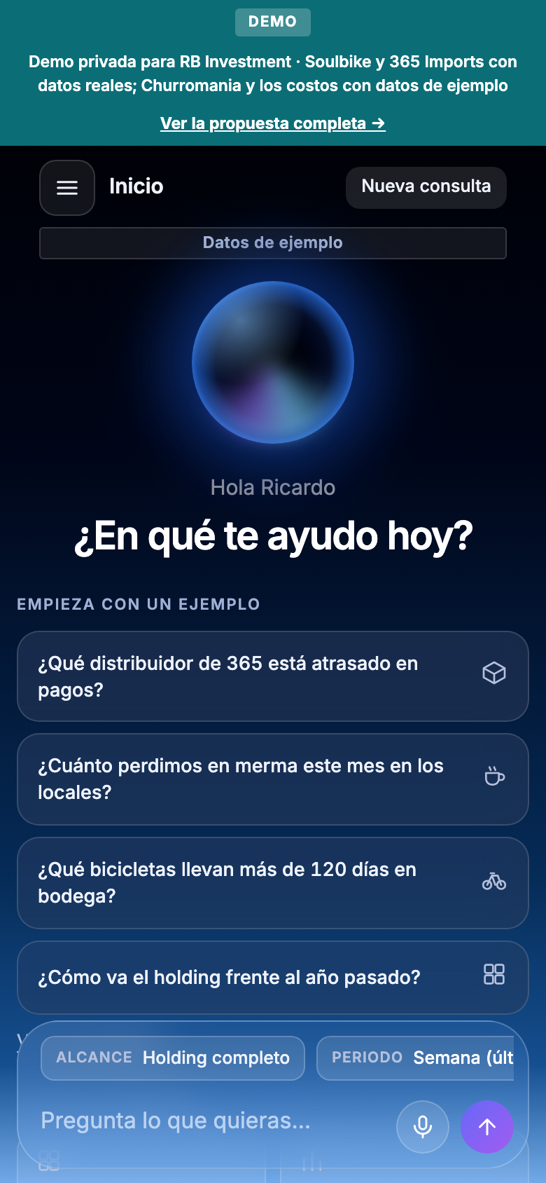 Pantalla de inicio de Boardroom en el celular
