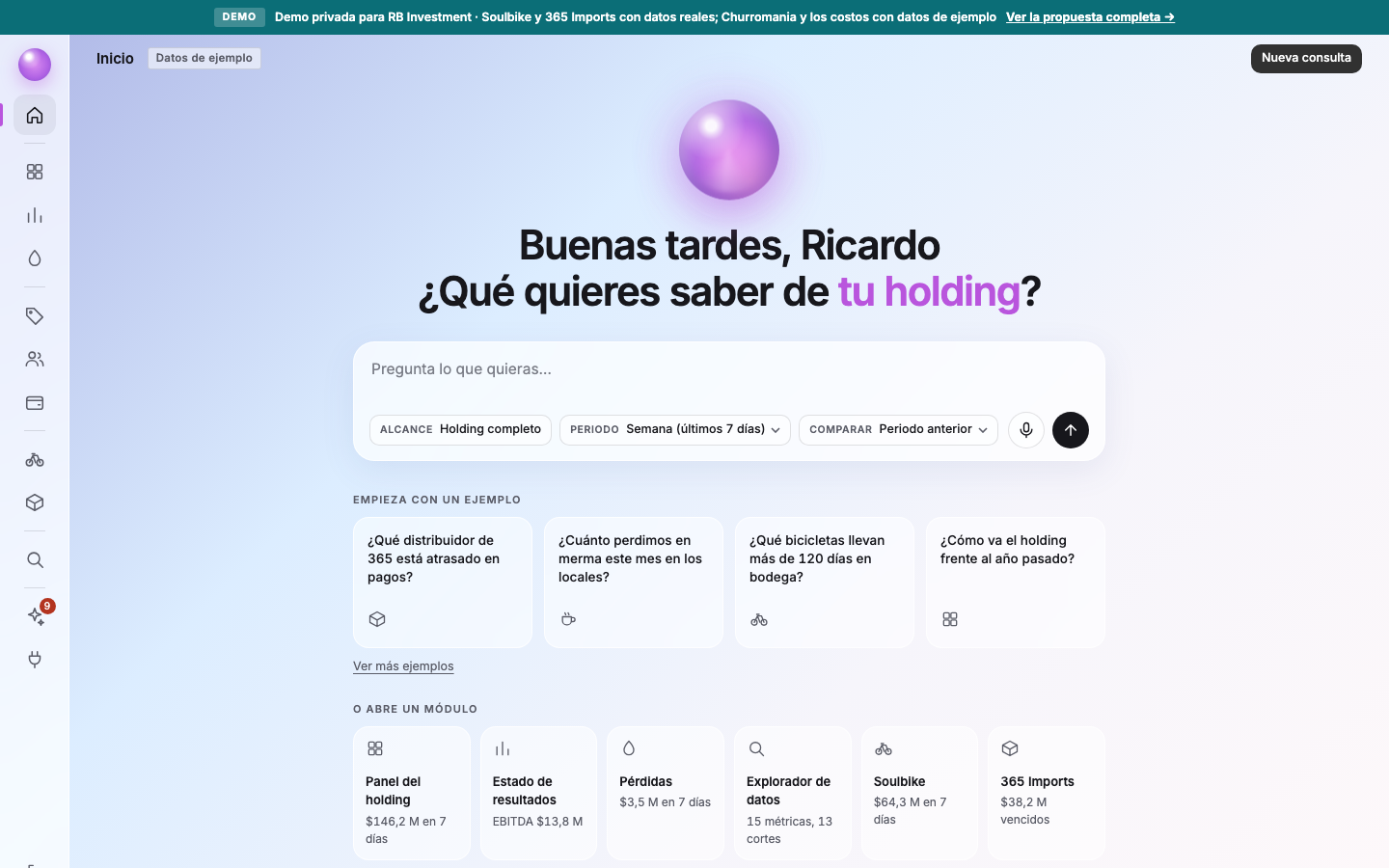 Pantalla de inicio de Boardroom en escritorio